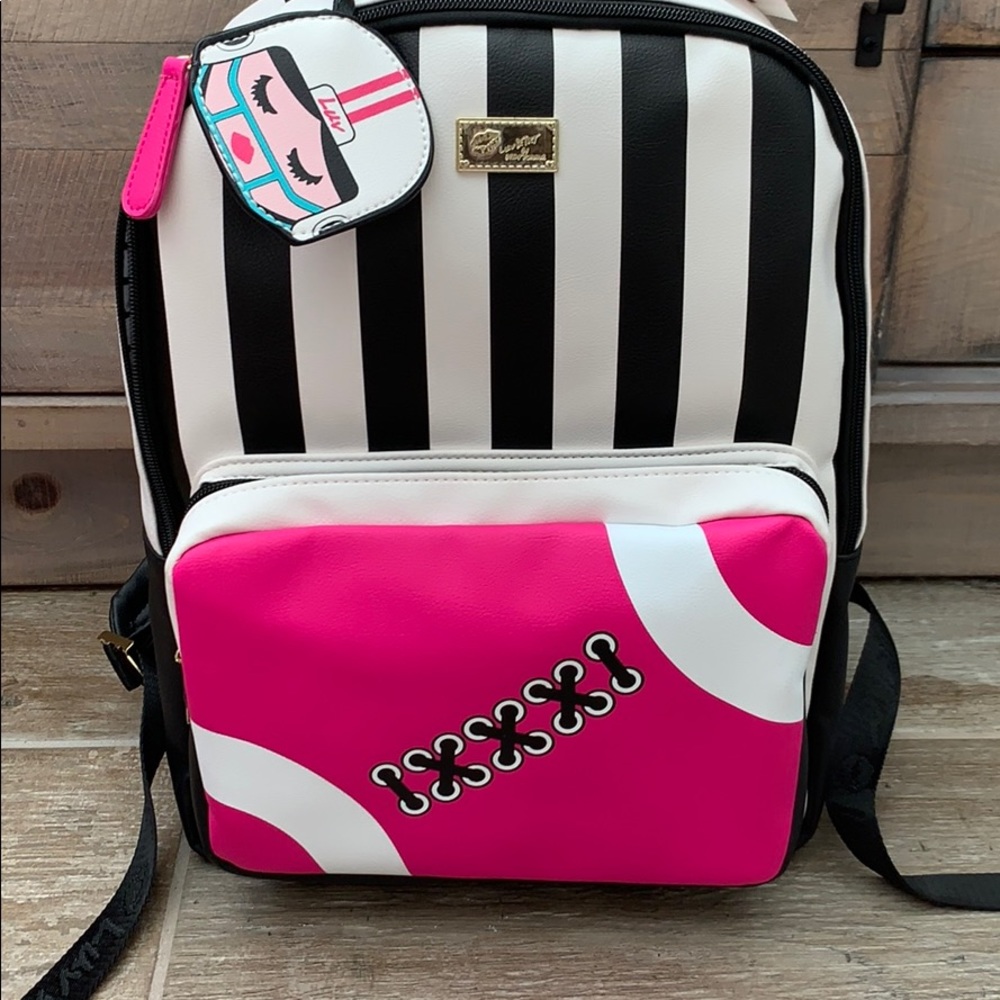 Betsey Johnson football stripe backpack